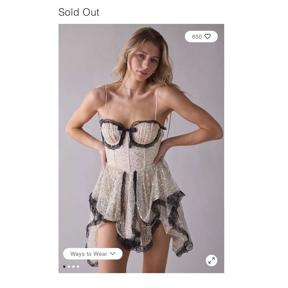 For Love & Lemons Crystal Elena Sequin Mini Dress M New Coquette Party Feminine - Picture 6 of 6